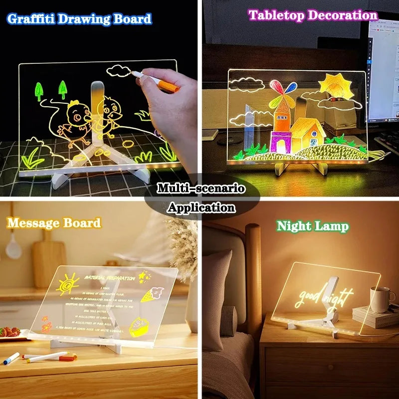 LUMINA-CORE NEON HUD | Transparent Acrylic Glowing Memo Board with 7-Color Chroma Pens