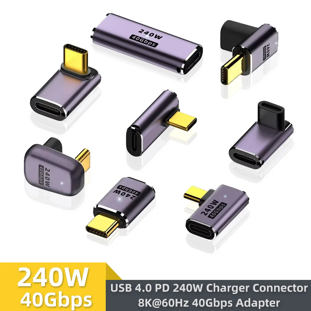 USB4.0 40Gbps U-Shape Straight Angle 240W 5A USB C to Type C Fast Charging Converter USB C Data Adapter For Macbook 8K60HZ