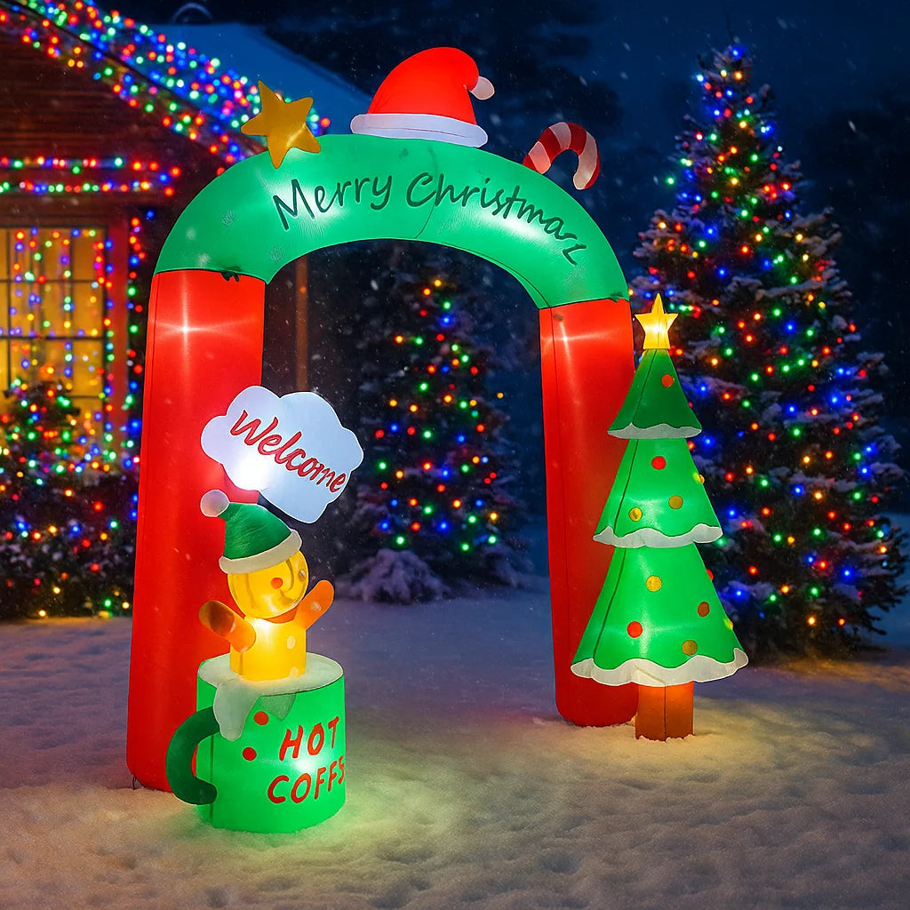 GRAND FESTIVE GATEWAY | 8.8FT (2.7M) Light-Up Christmas Tree & Cocoa Cup Inflatable ArchwayGRAND FESTIVE GATEWAY | 8.8FT (2.7M) Light-Up Christmas Tree & Cocoa Cup Inflatable Archway